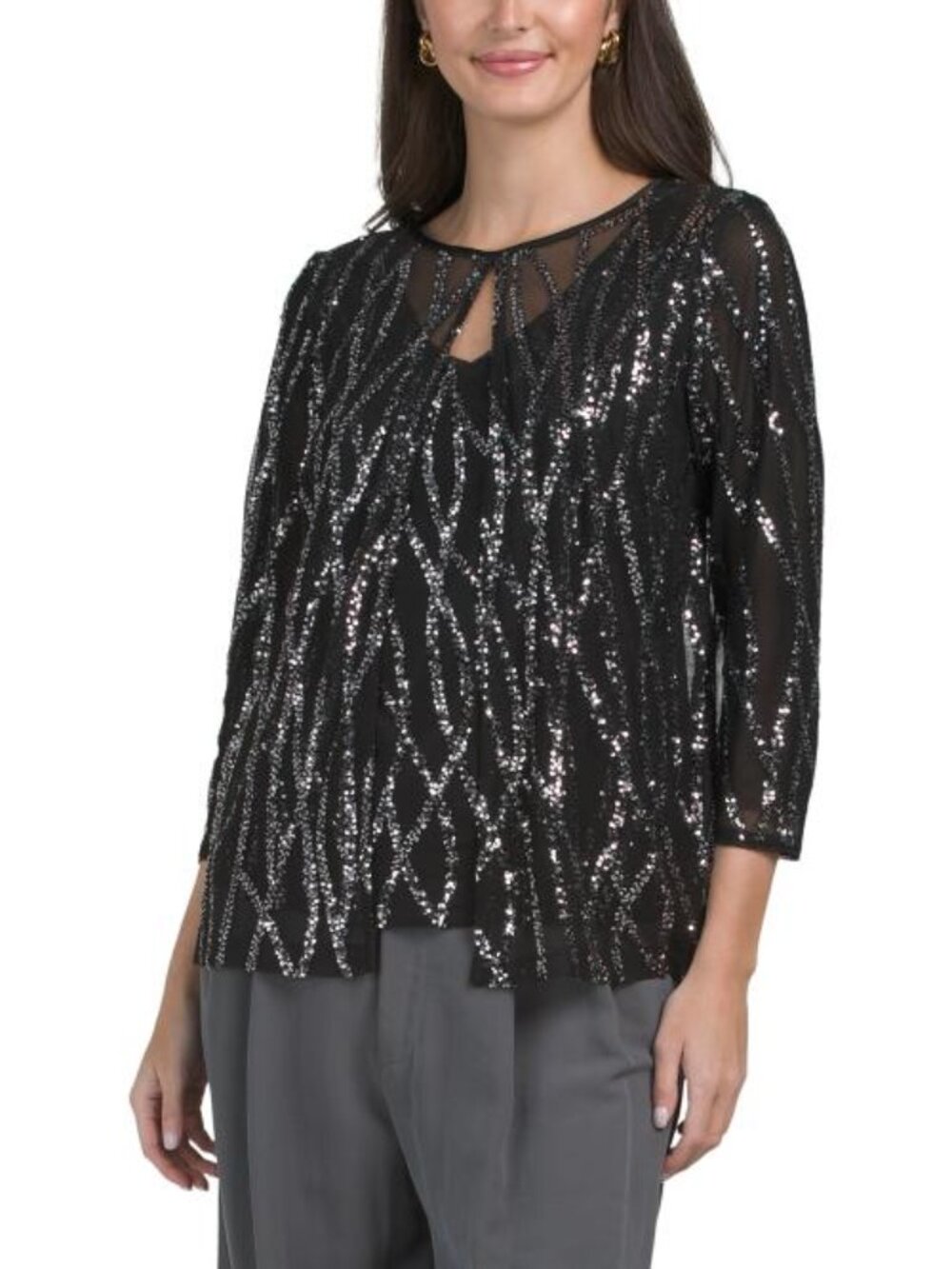ALEX EVENINGS Sequin Top